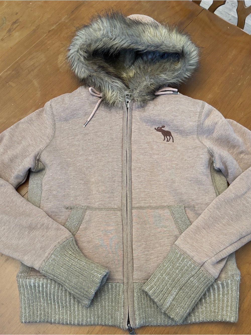 Abercrombie & Fitch Light Pink Hoodie with Faux-Fur Trim